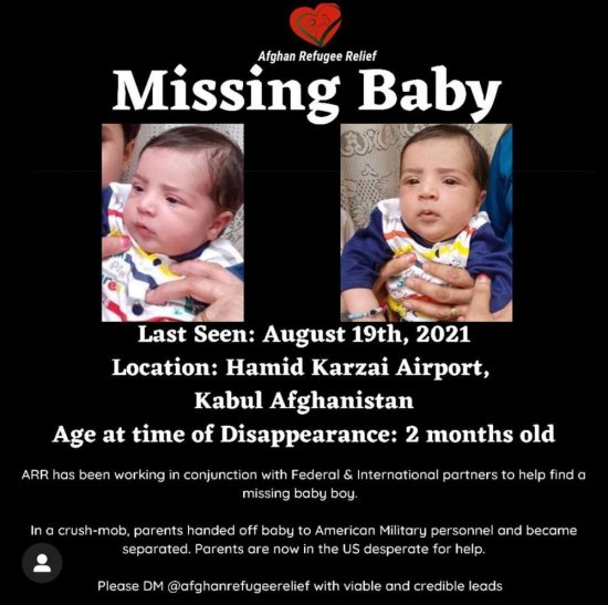 路透社：一名阿富汗<em>男婴</em>去年8月在喀布尔机场被交给美军后失踪，...