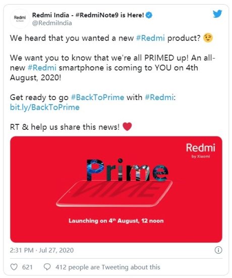 Redmi Prime 新机将于 8 月 4 日印度发布
