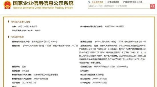 索尼中国被罚100万！