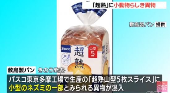 日媒曝<em>日本</em>切片面包中混入异物 疑似老鼠