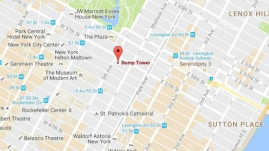 <em>谷歌地图</em>遭黑 特朗普大厦被改名为“垃圾场大厦”