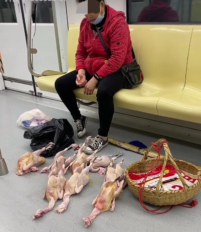 网传大妈在地铁车厢内摆摊<em>卖</em>鸡，南京地铁：违规，将调查