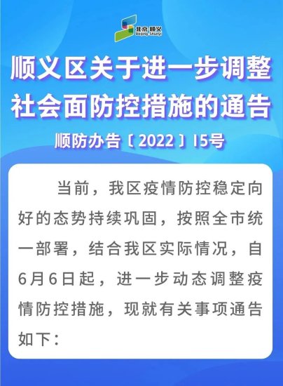 <em>北京</em>顺义区<em>关于</em>进一步调整社会面防控措施的通告