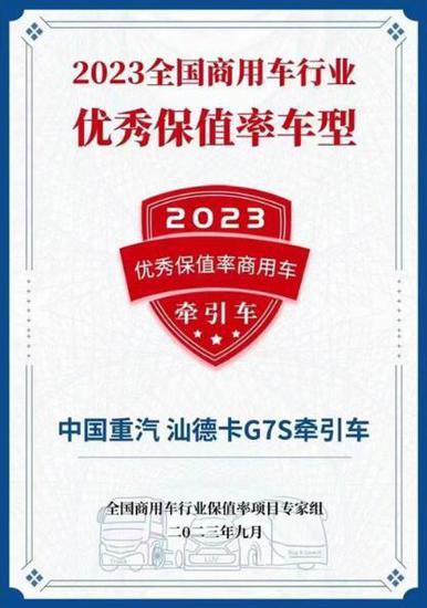 中国重汽两个车型获评“2023全国商用车行业优秀保值率车型”