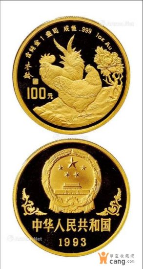图案 徐悲鸿 中国/最值得一提的是1993年的鸡年梅花金币，正面图案为中国著名建筑...