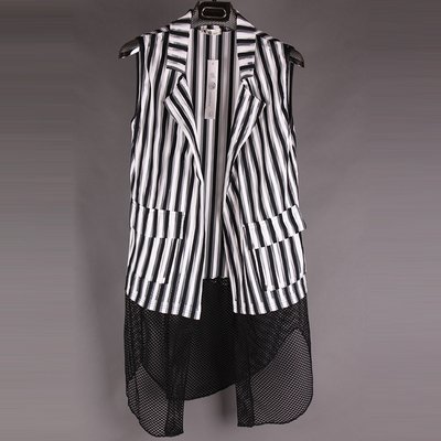 李宝娜/个性无袖马甲男夏季薄款时尚镂空韩版外套修身中长款发型师马甲