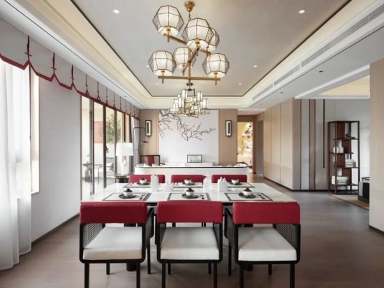 新中式风<em>别墅装修</em>图，红色的装扮恰到好处，知性、优雅又耐看