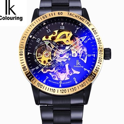 金咖/手表钢变色/金咖/限量版自动机械表镂空全新蓝圈白面银芯国产腕表