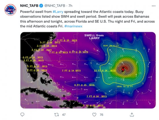 ISS宇航员分享飓风“拉里”照：<em>看起来</em>比“艾达”要<em>大</em>得多