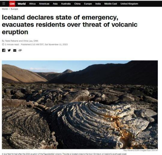 忧密集<em>地震</em>引火山爆发 冰岛宣布进入紧急状态