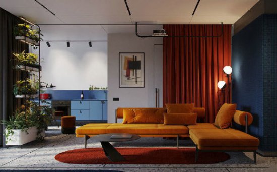 <em>现代风格装修的</em>两居室，配色设计大胆特别时尚，有人喜欢吗？