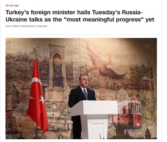 快讯！<em>土耳其</em>外长：俄乌本次谈判取得迄今为止“最有意义进展”