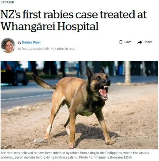 新西兰公布首例<em>狂犬病</em>死亡病例！中国是“高风险”地区！