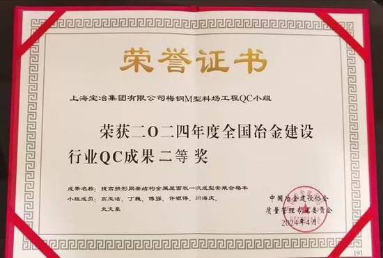 上海宝冶一项QC成果喜获2024年度中国<em>冶金建设协会</em>二等奖
