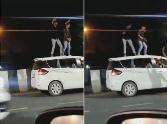 印度两名青年在繁忙公路上站车顶<em>跳舞 视频</em>走红后被交警罚款