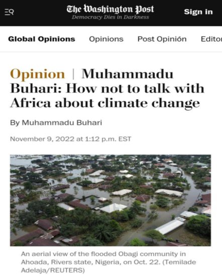 尼日利亚总统布哈里：西方国家没有在应对气候变化问题上承担起...