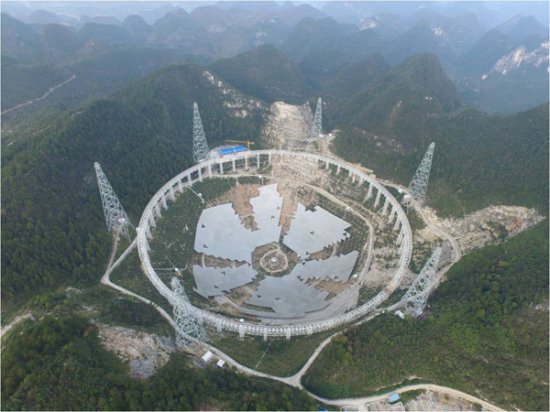 中国/FAST射电望远镜空中俯瞰图，中国科学院国家天文台供图...