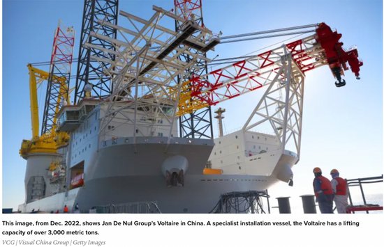英国建造海上风电场的安装船“<em>伏尔泰</em>”号是中国造！