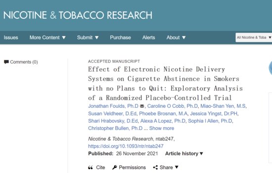FDA支持的一项研究证实：尼古丁含量与<em>卷烟</em>类似时，电子烟戒烟...